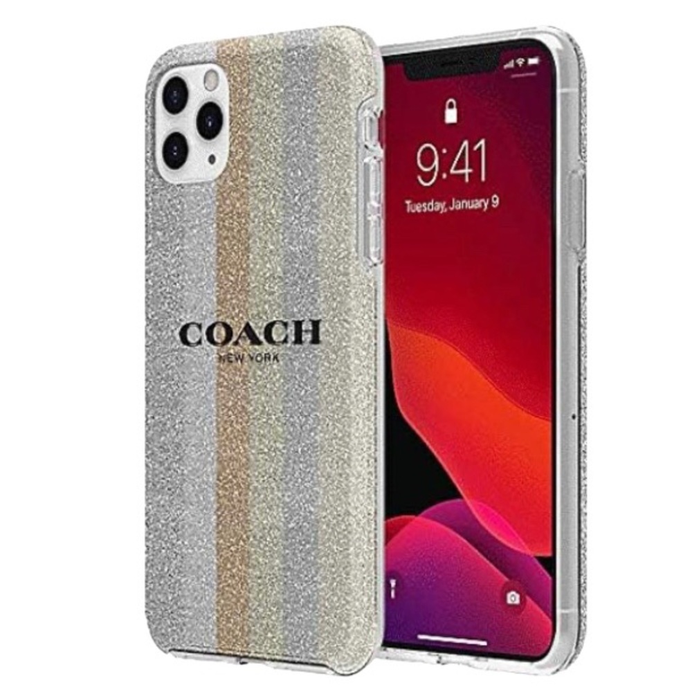 Coach Protective Case for iPhone 11- Glitter Americana Neutral Silver & Gold 🆕